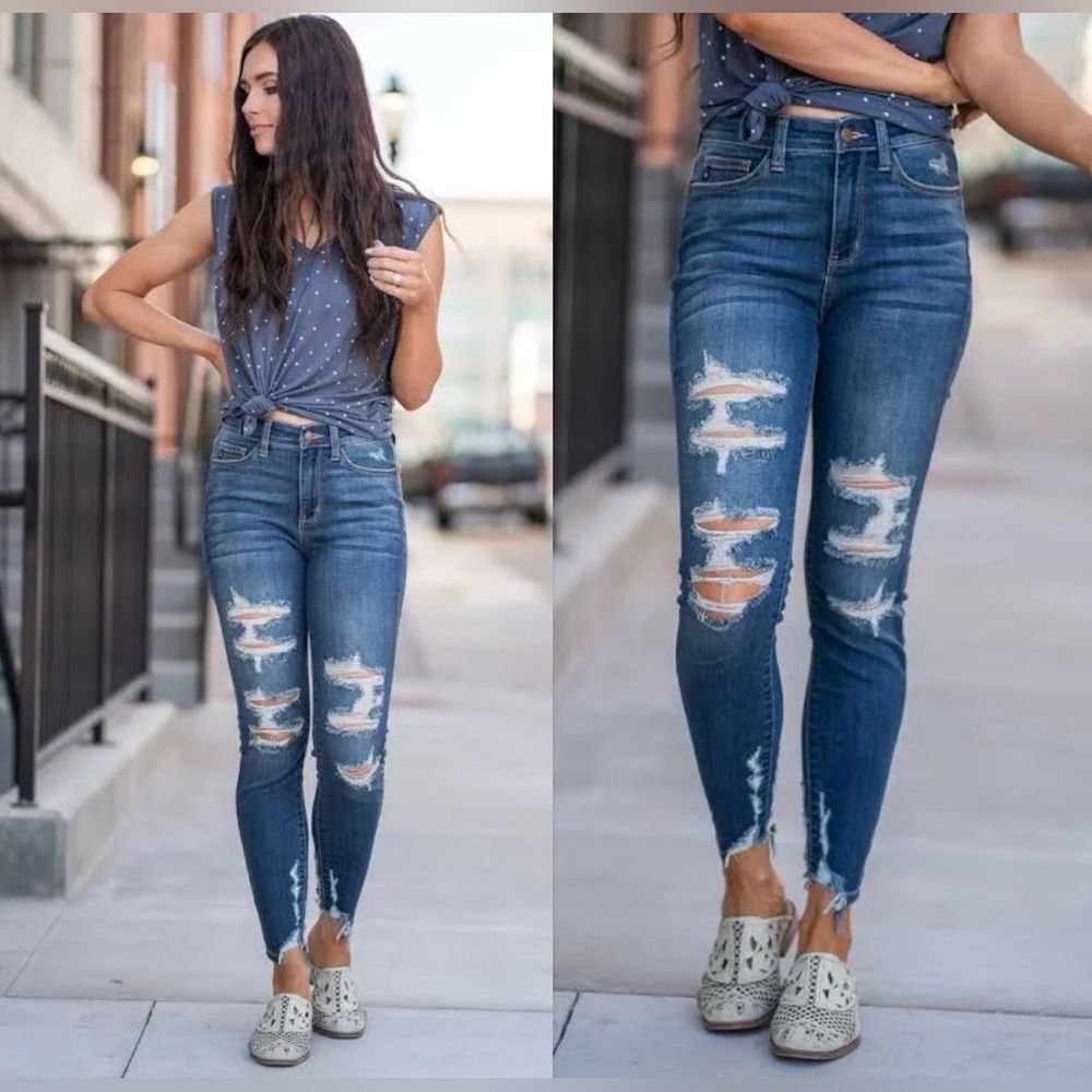 Judy Blue Jeans Distressed Skinny Fit Size18W Blue JB82139MD